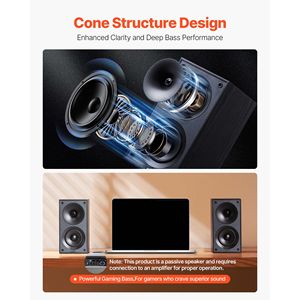 Altoparlanti Stereo da Scaffale Passivi da 300W con Woofer da 4 Pollici e Tweeter da 1 Pollice, Griglia Rimovibile, 70Hz-20KHz - Product Image 3