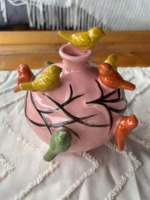 Vase en céramique rose avec motif d'oiseaux et de branches colorés, décoration de table bohème, finition émaillée, 8-16 pouces