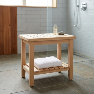 Tabouret Aqua en teck de qualité supérieure, parfaitement poncé, toucher lisse, design moderne, pour salle de bain, usage extérieur, gain de place - Product Image 3