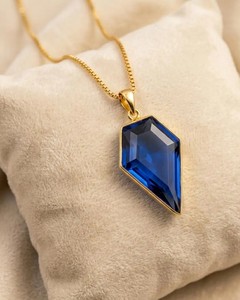 Blue Quartz Pendant Necklace Gold Tone Geometric Gemstone Necklace Elegant Fashion Jewelry Gift For Women - Product Image 1