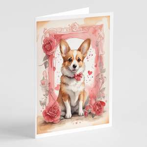 Corgi Valentine Roses lunatique A7 taille 5x7 cartes vierges paquet de 8 cartes de voeux vierges avec enveloppes - Product Image 1