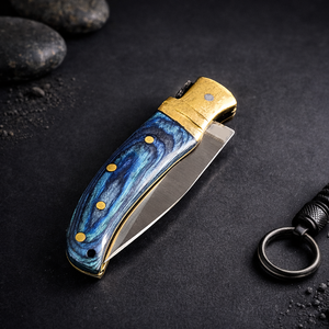 Navaja de bolsillo mini hecha a mano, plegable, para llavero, pequeña, EDC, de acero inoxidable con mango de madera, 4 en 1, venta al por mayor, fabricante - Product Image 5