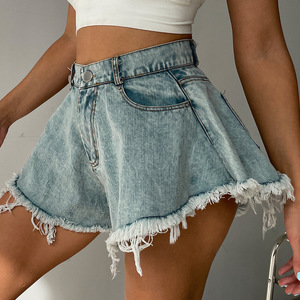 Nuevos Shorts Vaqueros de Estilo Europeo Americano para Mujer, Desgastados, de Cintura Alta, Sueltos, con Flecos y Pierna Ancha - Product Image 3