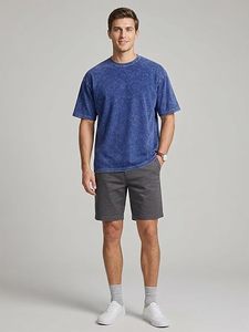 Men's Garment Dyed Knitted Cotton T-Shirt Short Sleeve O-Neck Solid Color Casual Loose Fit Acid Washed High Quality Custom <b>Logo</b> - Product Image 4