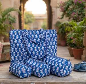 Sac fourre-tout matelassé artisanal imprimé au bloc pour l'hiver, avec fermeture éclair, grandes poches réutilisables pour le shopping, doublure en toile, vente en gros, Pinksa Fashion - Product Image 1