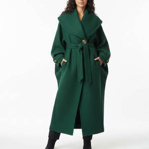 Women's Wool <b>Trench</b> <b>Coat</b> Long Sleeve Solid Color Scarf Collar Belted Winter Outerwear Elegant Full Length Keep Warm - Product Image 6