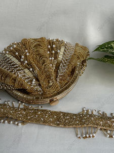 Pochette de mariée perlée dorée, sac de soirée de créateur orné de perles, sac de luxe pour réception de mariage, sac de couture pour femme - Product Image 3