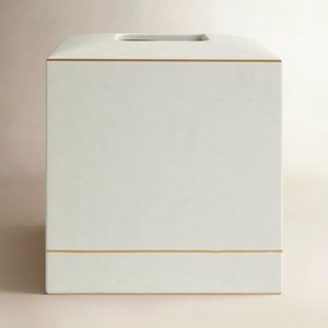 Dispensador de pañuelos faciales de porcelana fina estilo hotel con líneas doradas, caja de pañuelos de porcelana blanca y dorada minimalista de primera calidad - Product Image 4