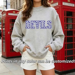 Sudadera de algodón con cuello simulado personalizada Devils, estampado de leopardo, estilo universitario griego - Product Image 1