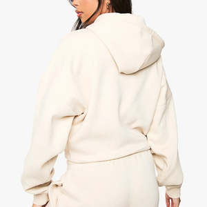 Proveedor de Fábrica: Sudadera con Capucha de Forro Polar Grueso para Mujer, Colección de Invierno, Venta al por Mayor, Hombros Caídos, Color Sólido, Cremallera Frontal, Logotipo Personalizado - Product Image 2