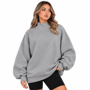 Casual Mock Neck Pullover Oversized Relaxed Fit Sweatshirt Long Sleeve Drop Shoulder <b>Top</b> Daily Wear Streetwear Style - Product Image 3