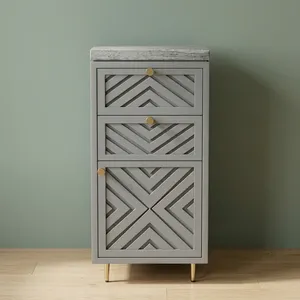 Mueble de Baño Moderno de Madera, Mueble Independiente con Cajones, Diseño Geométrico de Puerta, para Almacenamiento en Casa u Hotel - Product Image 6