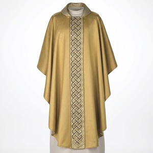 Casulla Sacerdotal Bordada en Poliéster Personalizada con Estola Dorada, Capa Religiosa para Liturgia Eclesiástica - Product Image 1