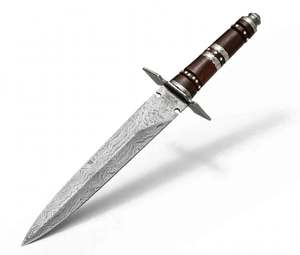 Cuchillo utilitario de acero de Damasco hecho a mano con hoja de punta caída y mango de palisandro oscuro, personalizable para OEM, pieza de exhibición ejecutiva DIY - Product Image 1