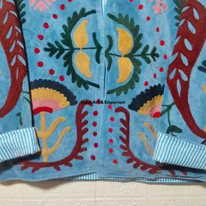 Indian Handmade Suzani Cotton Jacket Hand Embroidered Short Jacket Unisex Coat Handmade Suzani Short Jacket - Product Image 4