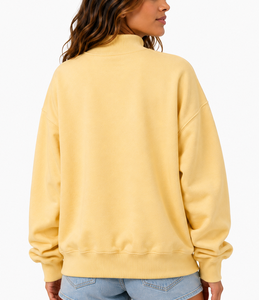 Women's Cotton Fleece <b>Mock</b> <b>Neck</b> Sweatshirt Custom Logo Gingham Applique Embroidery Loose Fit Eco-Friendly <b>Top</b> - Product Image 2