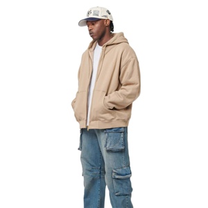 Chaqueta con capucha y cremallera pesada para hombre, suéter con capucha lavado pesado y agujero desgastado - Product Image 1