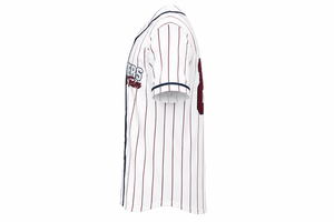 Maillot de baseball personnalisé à sublimation, blanc et rouge à rayures fines, pour homme, boutonné, style hip-hop, coupe oversize, pour soutenir l'équipe des pilotes de motos. - Product Image 3