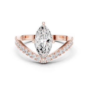 Anillo de compromiso de lujo con diamante talla marquesa y banda dividida en forma de V, oro de 14K y 18K, joyería fina personalizada - Product Image 1