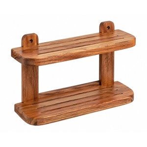 Étagère murale de salle de bain à 2 niveaux en bois d'acacia, style bohème, fabrication artisanale |   Aqudus Saleem - Product Image 1