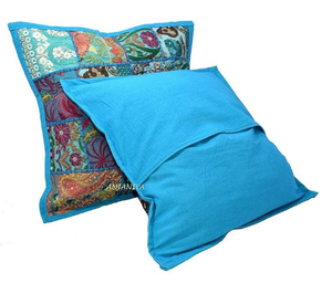 Funda de Cojín Rectangular Reversible de Algodón Orgánico con Diseño Bohemio, Decoración para el Hogar, Azul Multicolor, Cierre de Sobre - Product Image 1