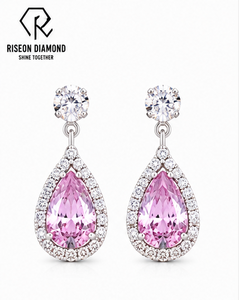 Pendientes de Diamante Rosa Corte Pera con Halo de Diamantes Blancos Redondos, Joyería Fina de Lujo para Novia, Boda o Compromiso - Product Image 2