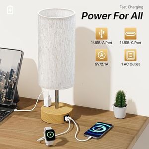 Lampada da Comodino Dimmerabile a 3 Intensità in Lino con Porte di Ricarica USB e AC, Piccola Lampada da Comodino con Controllo Touch - Product Image 2
