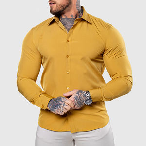 Men's Shirt Full-Sleeved Solid Plain Cotton Casual Formal <b>Stand</b>-Free Size Anti-Wrinkle for Home Use - Product Image 2