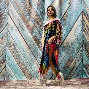 Handmade Tie Dye Viscose <b>Kaftan</b> Women's Three-Quarter Sleeve Ankle-Length Casual Dress Slit Contrast Color Plus Size - Product Image 5