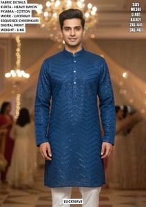 Kurta Tradicional Veerangan de Rayón, Largo hasta el Suelo, Corte Regular, Estilo Herencia, para Fiesta - Product Image 2