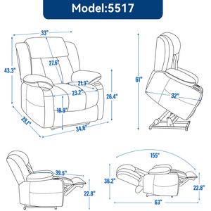 Poltrona Reclinabile Elettrica in Ciniglia Resistente fino a 160 kg con Massaggio a Vibrazione a 8 Punti e Meccanismo di Riscaldamento Lombare - Product Image 3
