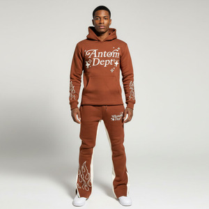Ensemble de survêtement unisexe OEM en coton épais pour l'hiver, avec sweat à capuche et pantalon de jogging évasé, deux pièces - Product Image 2
