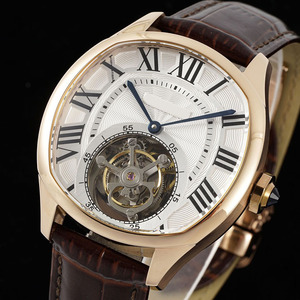 นาฬิกาข้อมือจักรกลหนังแท้คุณภาพสูงสำหรับผู้ชาย ขนาด 40 มม. ดีไซน์กลไกตูร์บิญอง กันน้ำ 30 เมตร แฟชั่นสำหรับผู้หญิง - Product Image 1