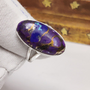 Handmade 925 Sterling Silver <b>Ring</b> for Women Natural Purple Spine Oyster Copper <b>Turquoise</b> for Wedding Anniversary Party Other - Product Image 3