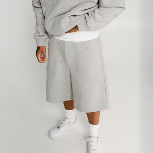Shorts Bermuda en Coton Gris pour Homme avec Cordon de Serrage à la Taille, Poches, Couleur Unie, Tricoté, Respirant, Taille Mi-Haute, Décontracté - Product Image 2