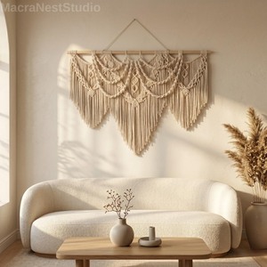 Décoration murale bohème en macramé la plus vendue, franges naturelles beiges, pièce d'art pour salon, emballage individuel - Product Image 1