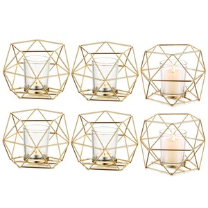 Portavelas Metálicos Geométricos Dorados al por Mayor |   Diseño de Octaedro al por Mayor - Product Image 1