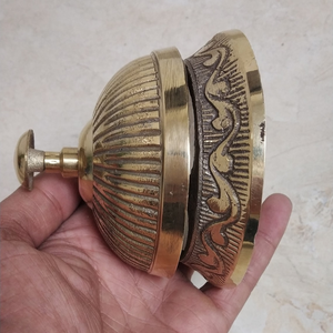 Antique Finish <b>Brass</b> Reception <b>Bell</b> Ornate Ribbed Dome Press <b>Bell</b> Decorative Tabletop Service <b>Bell</b> for Hotel Restaurant Office - Product Image 3