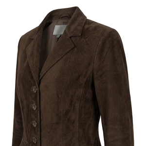 Chaqueta Blazer de Invierno para Mujer, de Piel de Oveja Genuina, Doble Botonadura, Color Verde Otoño, Gamuza Lisa Teñida, Diseño Sólido, Resistente al Viento, con Botones de Seda - Product Image 4