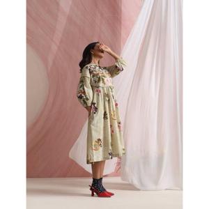 Vestido Midi Estilo Yoke Everlin, Mezcla de Algodón, Cómodo, con Encantadora Pintura a Mano, Crea un Look Caprichoso, Perfecto para Noches Frescas y Briseantes - Product Image 5