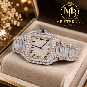 Montre de luxe MB ETERNAL JEWELS avec diamants en moissanite, boîtier carré en acier inoxydable de 41 mm, verre saphir, mouvement à quartz analogique - Product Image 1