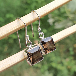 ต่างหูควอทซ์สโมควอทซ์ชุบทองละเอียดอ่อนของผู้หญิงเครื่องประดับอัญมณีแบบตัดเป็นเหลี่ยมอัญมณีขายส่งเป็นกลุ่มอุปกรณ์เสริมควอทซ์สโมคกี้ - Product Image 4