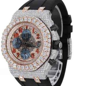 Splendide montre de luxe en diamant, boîtier en argent et moissanite, bracelet en caoutchouc, mouvement à quartz ETA analogique, cristal saphir 28 mm - Product Image 1