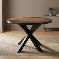 Table basse ronde moderne en bois avec base en X, cadre métallique facile à nettoyer pour le mobilier de salon