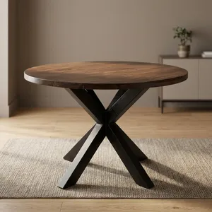 Mesa de Centro Redonda Moderna de Madera con Diseño de Base en X para Muebles de Sala de Estar - Product Image 5