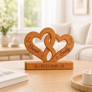 Figura Abstracta de Amor Hecha a Mano en Madera y Aluminio, Escultura Romántica de Pareja en Marco con Forma de Corazón para Decoración del Hogar y Regalos - Product Image 2
