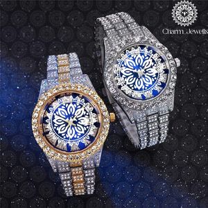 Montre de luxe pour homme Charm Jewells en acier inoxydable, cadran bleu, bracelet en cristal, analogique, mécanique, boîtier de 40 mm, date automatique, étanche 10 bars - Product Image 4