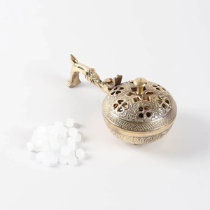 Traditional brass dhoop incense burner censer stand with pillar base for <b>mandir</b>, available at wholesale prices. - Product Image 6