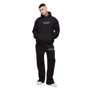 Custom Men’s Black Tracksuit <b>Set</b> Hoodie <b>Jogger</b> Pants Matching Streetwear Casual Two Piece Sportswear Athletic Outfit - Product Image 1