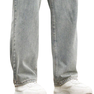 Mens Breathable Button Front Stone Wash <b>Light</b> Blue Baggy Straight Leg Denim Jeans Loose Fit Wide Leg Casual Streetwear Full - Product Image 6